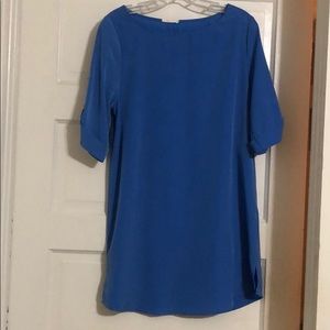 Blue Everly shift dress with button detail sleeve